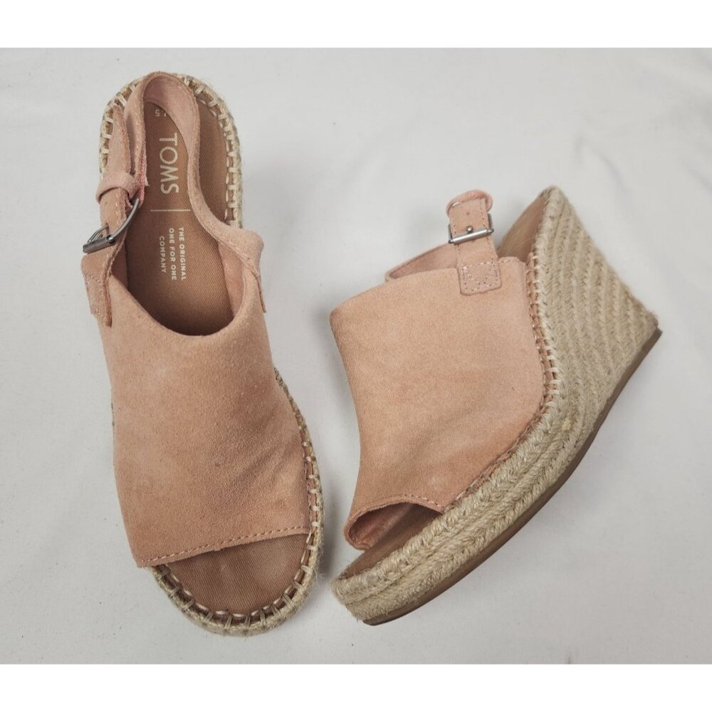 Toms Women's Sz. 7.5 Monica Suede Light Pink Adjustable Wedge Sandals